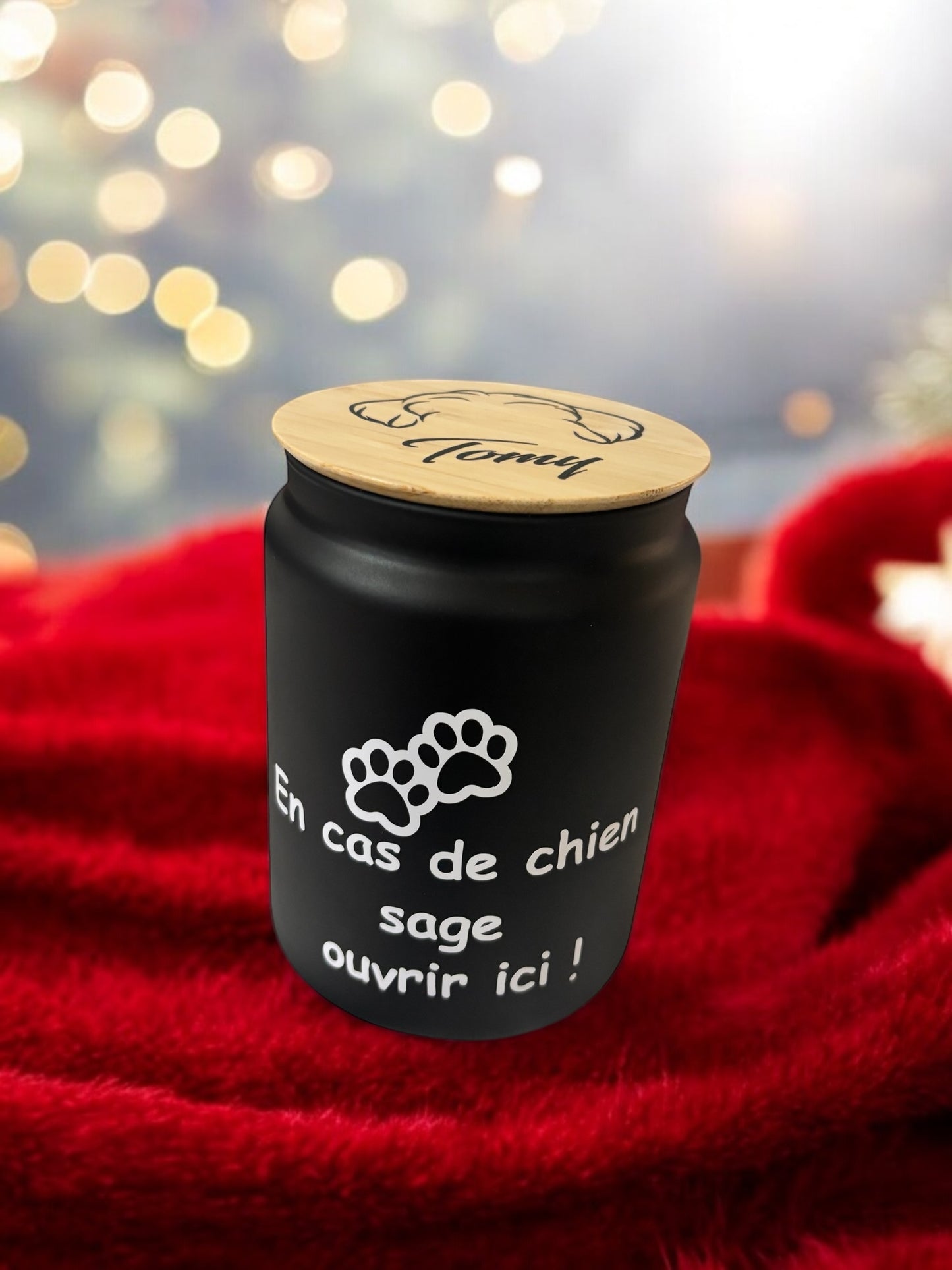 Pot à récompense noir personnalisable pour chien